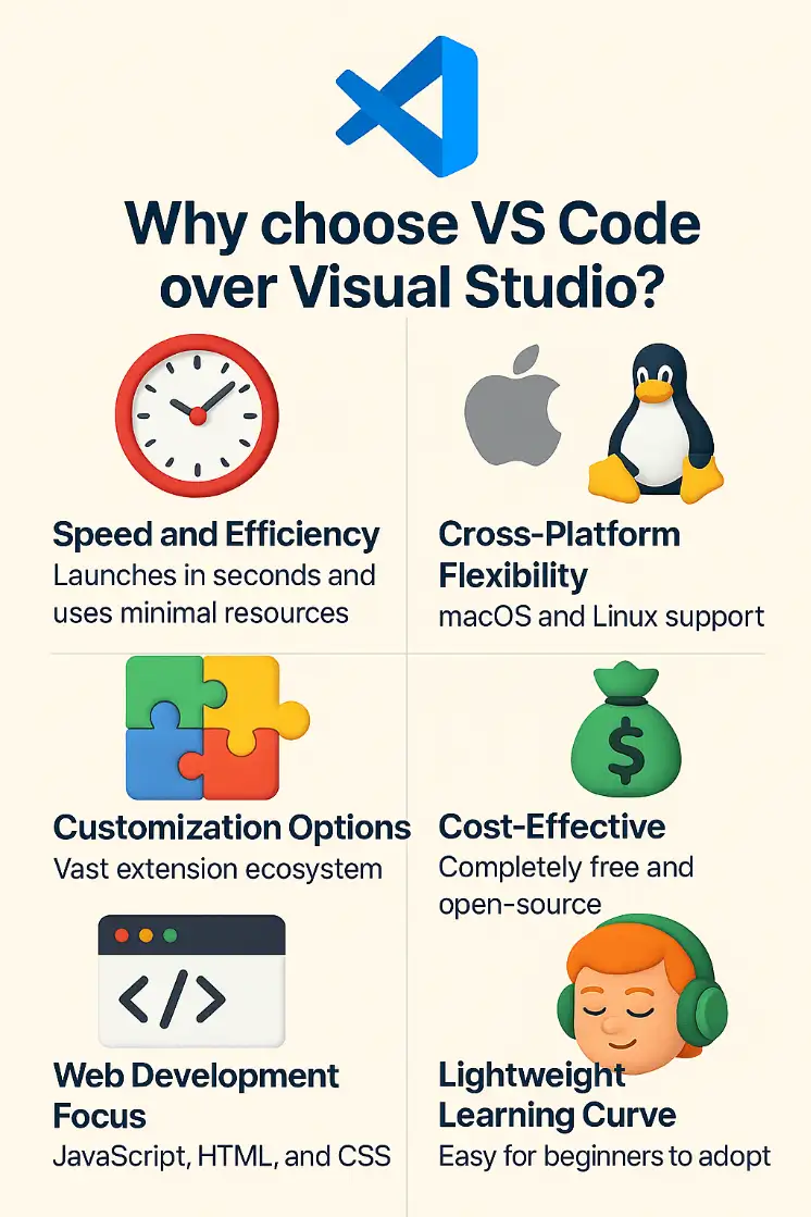Why Choose VS Code Over Visual Studio? - VS Code Illustration
