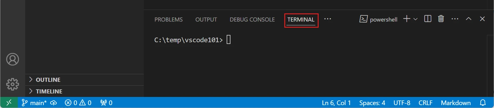 Bullet point 2 in Explore the User Interface | Access the Terminal from the Panel Area - VS Code